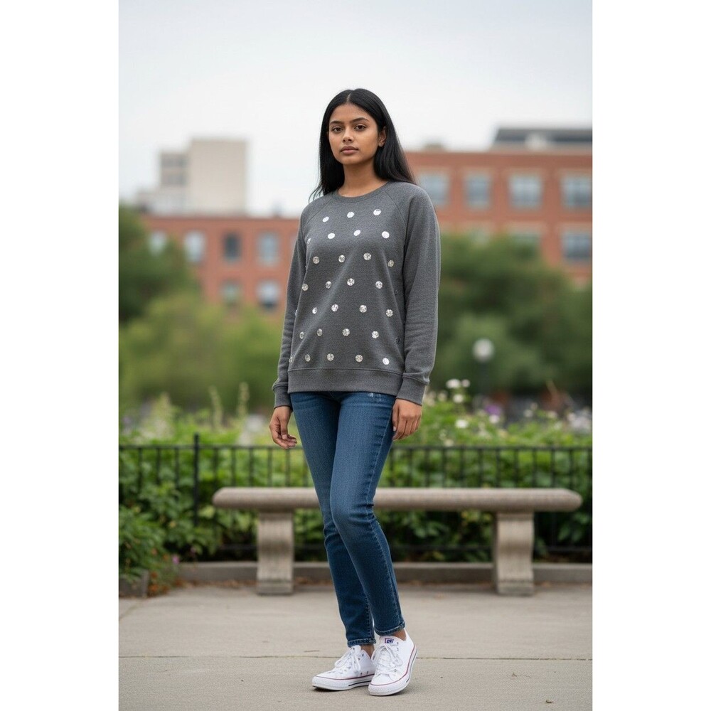 Kersh Embellished Sweatshirt Women's Size XL Charcoal Grey Long Sleeve